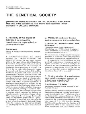 THE GENETICAL SOCIETY—ABSTRACTS of PAPERS of A1059metdphageswas Isolated on Minimal 5