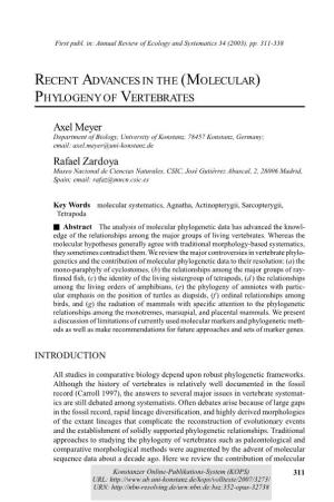 Recent Advances in the (Molecular) Phylogeny of Vertebrates