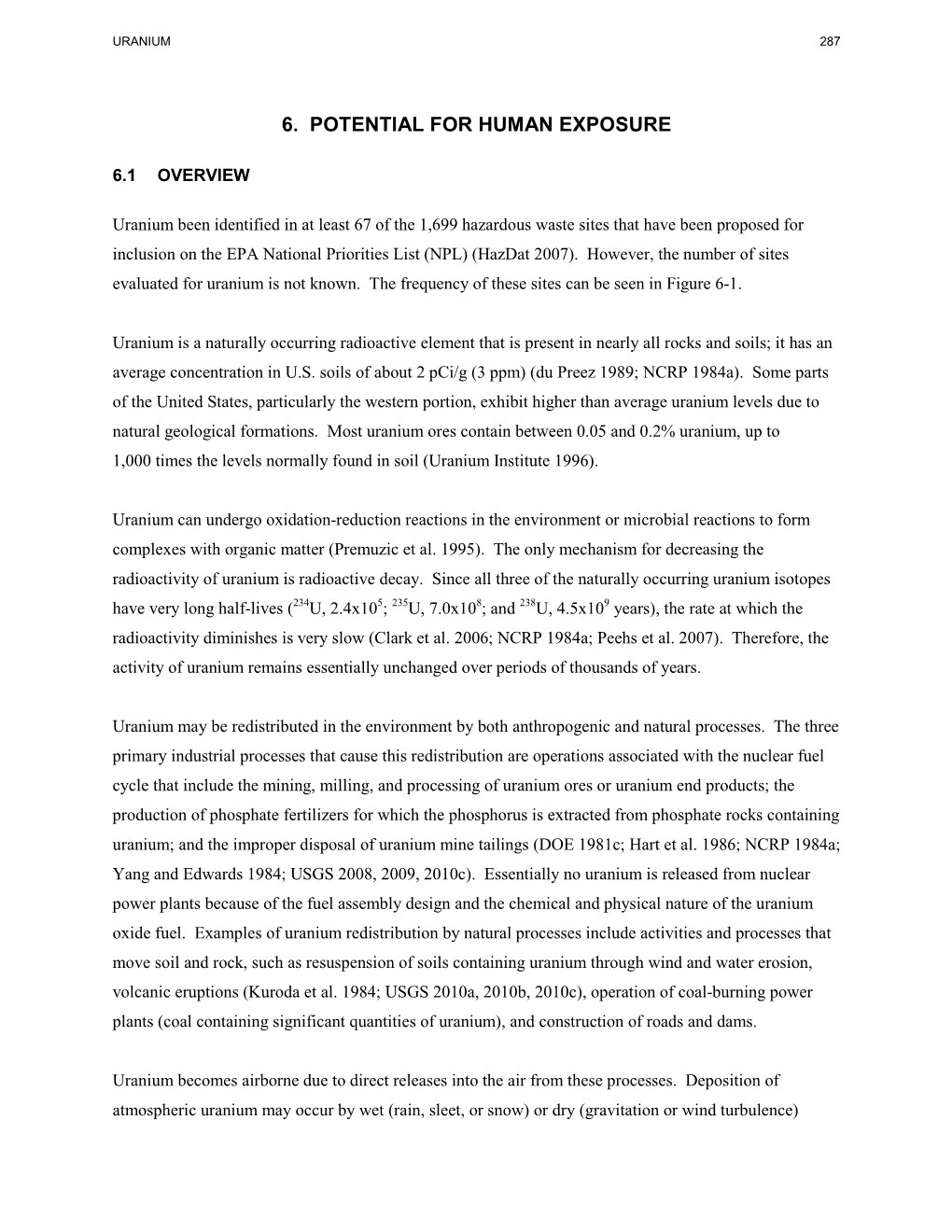 Toxicological Profile for Uranium