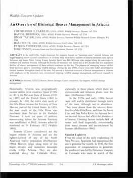 An Overview of Historical Beaver Management in Arizona
