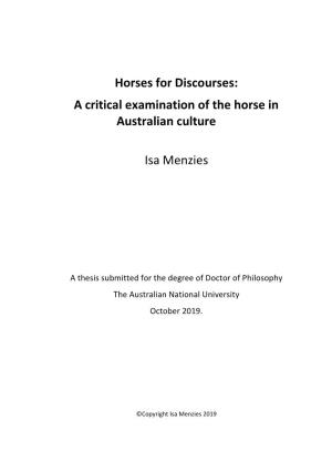 Horses for Discourses: a Critical Examination of the Horse in Australian Culture