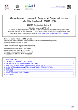 Gave D'azun, Ruisseau Du Bergons Et Gave De Lourdes (Identifiant National : 730011506)