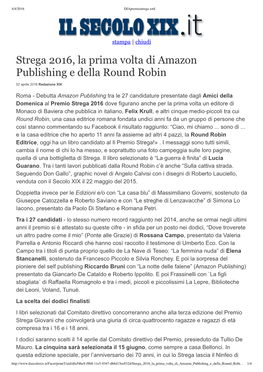 Strega 2016, La Prima Volta Di Amazon Publishing E Della Round Robin