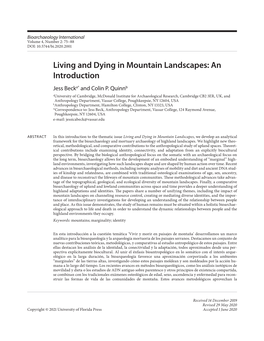 Living and Dying in Mountain Landscapes: an Introduction Jess Becka* and Colin P