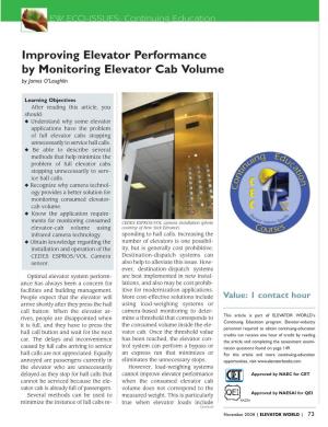 Improving Elevator Performance by Monitoring Elevator Cab Volume by James O’Laughlin