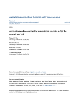 Accounting and Accountability by Provincial Councils in Fiji: the Case of Namosi