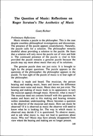 Reflections on Roger Scruton's the Aesthetics of Music