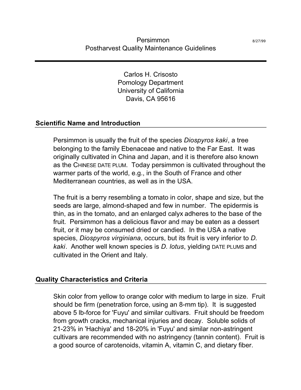 Persimmon Postharvest Quality Maintenance Guidelines Carlos H