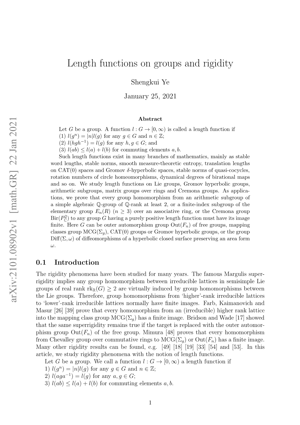 22 Jan 2021 Length Functions on Groups and Rigidity