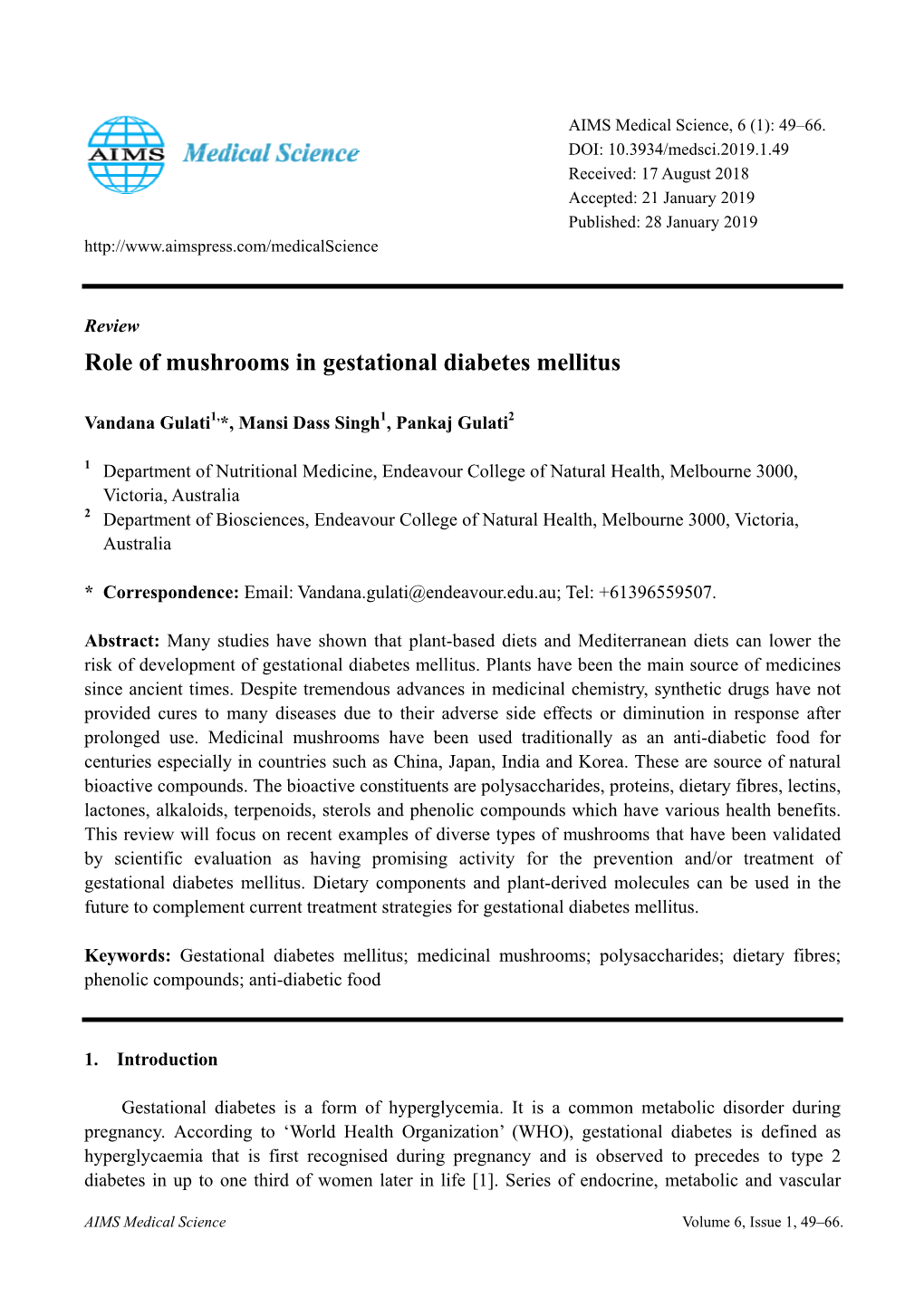 Role of Mushrooms in Gestational Diabetes Mellitus