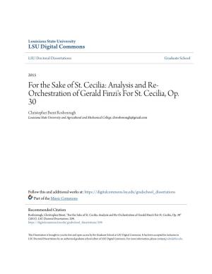 For the Sake of St. Cecilia: Analysis and Re- Orchestration of Gerald Finzi's for St