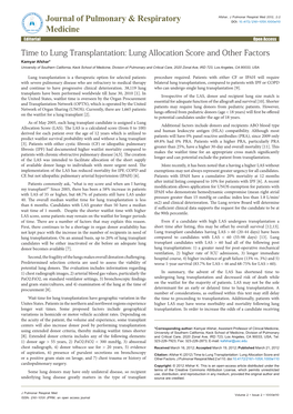 Time to Lung Transplantation: Lung Allocation Score and Other Factors