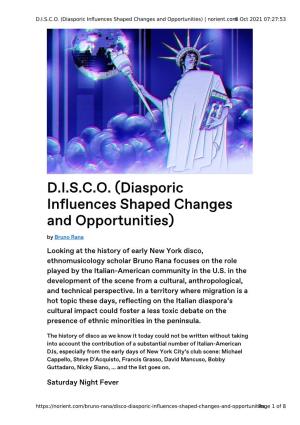 D.I.S.C.O. (Diasporic Influences Shaped Changes and Opportunities) by Bruno Rana