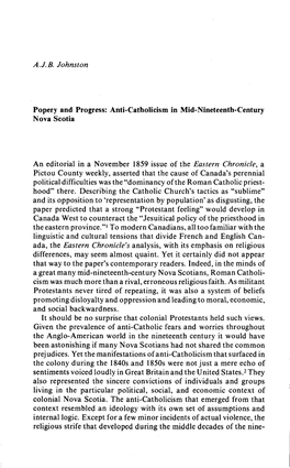 A.J.B. Johnston Popery and Progress: Anti-Catholicism in Mid-Nineteenth