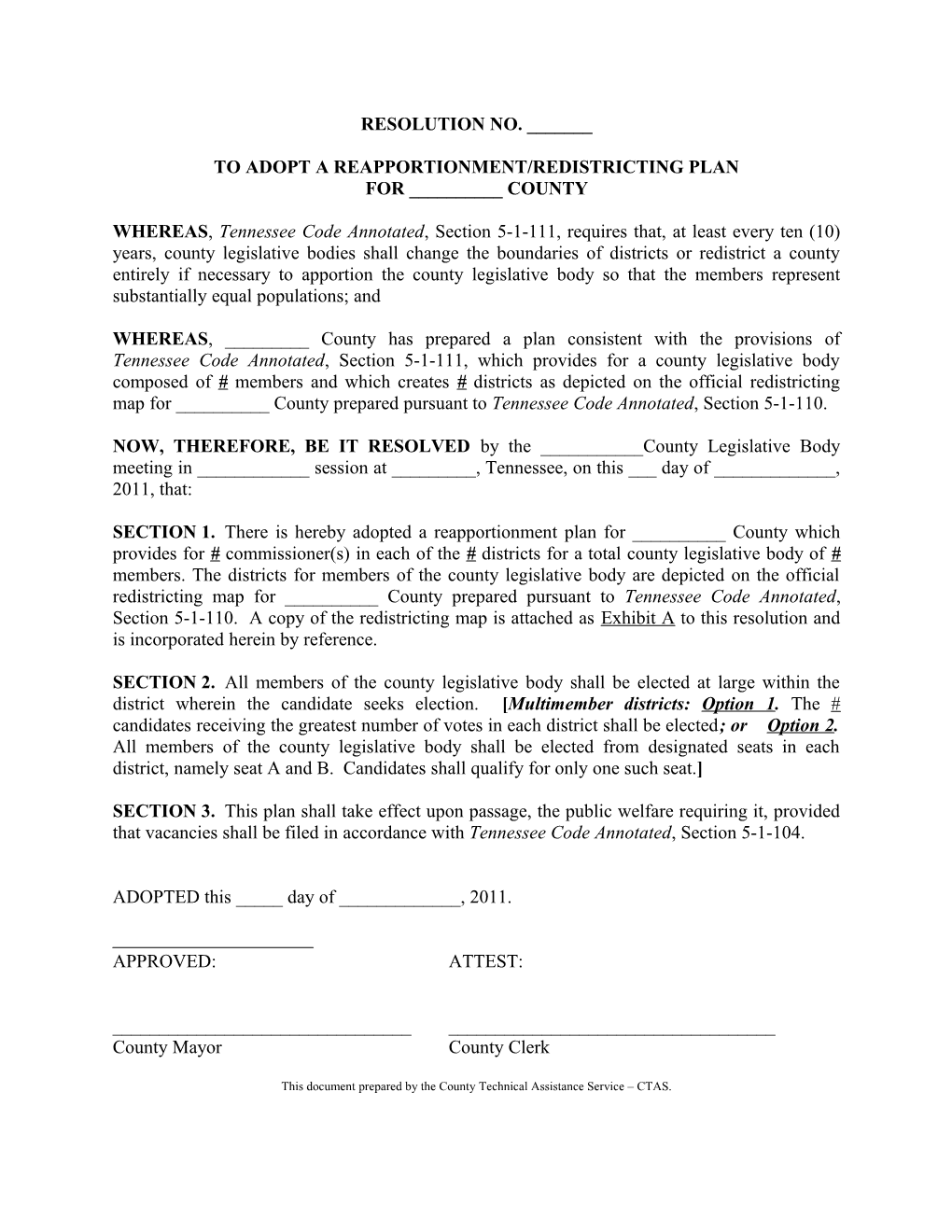 To Adopt a Reapportionment/Redistricting Plan