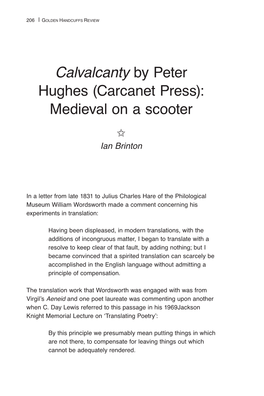 Calvalcanty by Peter Hughes (Carcanet Press): Medieval on a Scooter I Ian Brinton