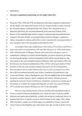 EDITORIAL Literature Compilations in Palynology Are Not Simply Tedious