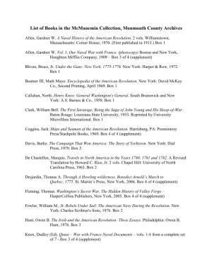 List of Books in the Mcmanemin Collection, Monmouth County Archives