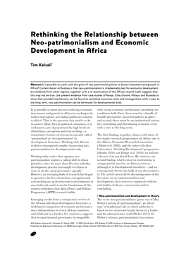 Rethinking the Relationship Between Neo-Patrimonialism and Economic Development in Africa