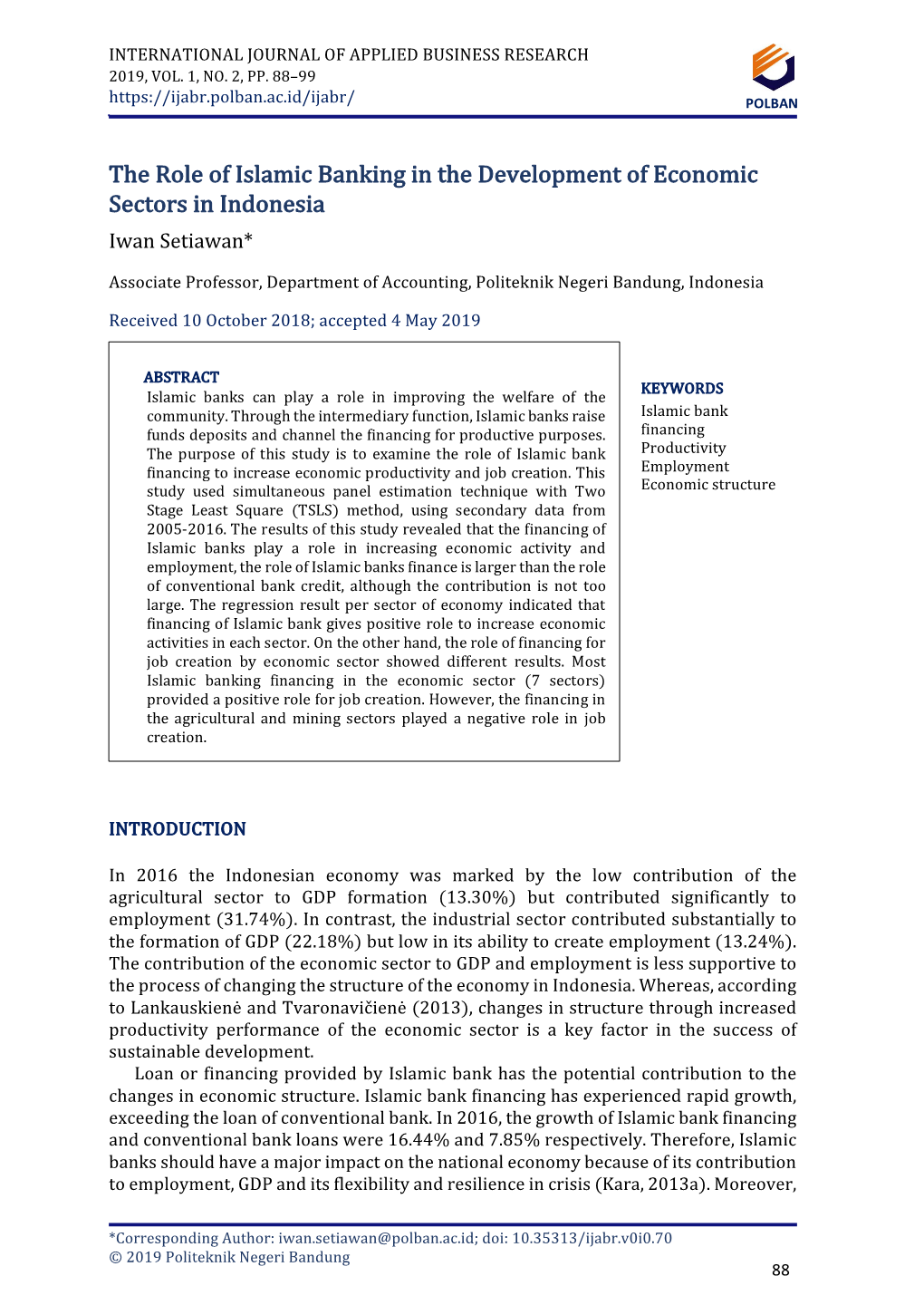 The Role of Islamic Banking in the Development of Economic Sectors in Indonesia