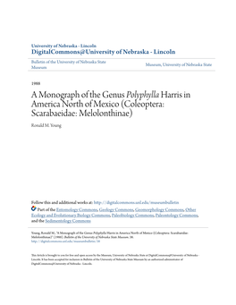 A Monograph of the Genus Polyphylla Harris in America North of Mexico (Coleoptera: Scarabaeidae: Melolonthinae) Ronald M