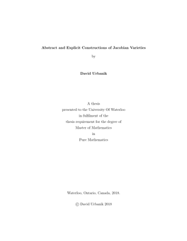 Abstract and Explicit Constructions of Jacobian Varieties by David