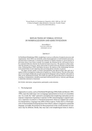 Reflections of Verbal Syntax in Nominalization and Adjectivization