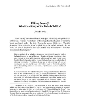 Editing Beowulf: What Can Study of the Ballads Tell Us?