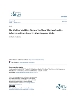 Mad Men: Study of the Show "Mad Men" and Its Influence on Retro-Sexism in Advertising and Media
