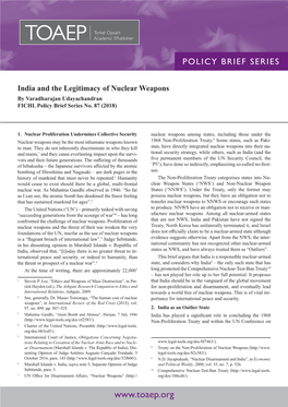 India and the Legitimacy of Nuclear Weapons by Varadharajan Udayachandran FICHL Policy Brief Series No