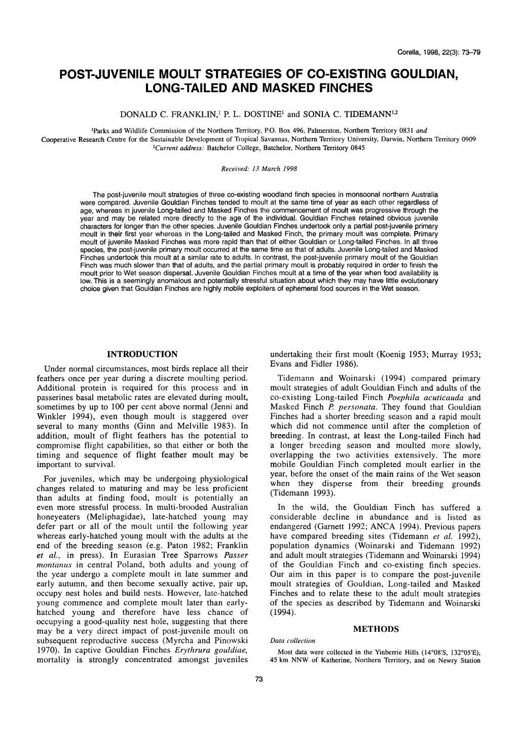 Post-Juvenile Moult Strategies of Co