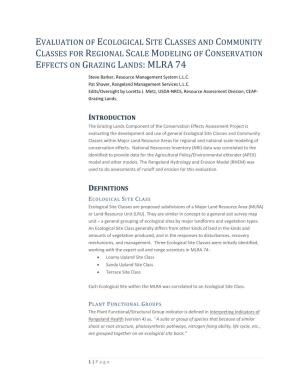 Evaluation of Ecological Site Classes and Community Classes for Regional Scale Modeling of Conservation Effects on Grazing Lands: Mlra 74