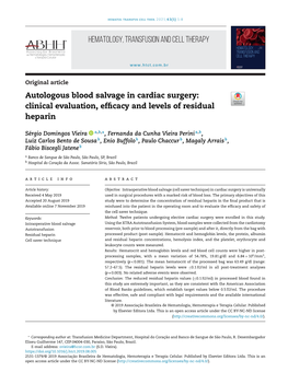 Autologous Blood Salvage in Cardiac Surgery