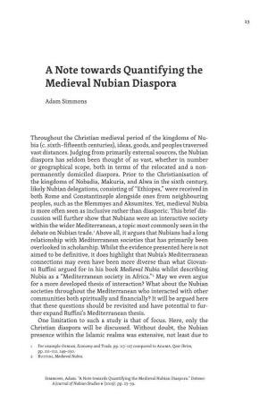 A Note Towards Quantifying the Medieval Nubian Diaspora