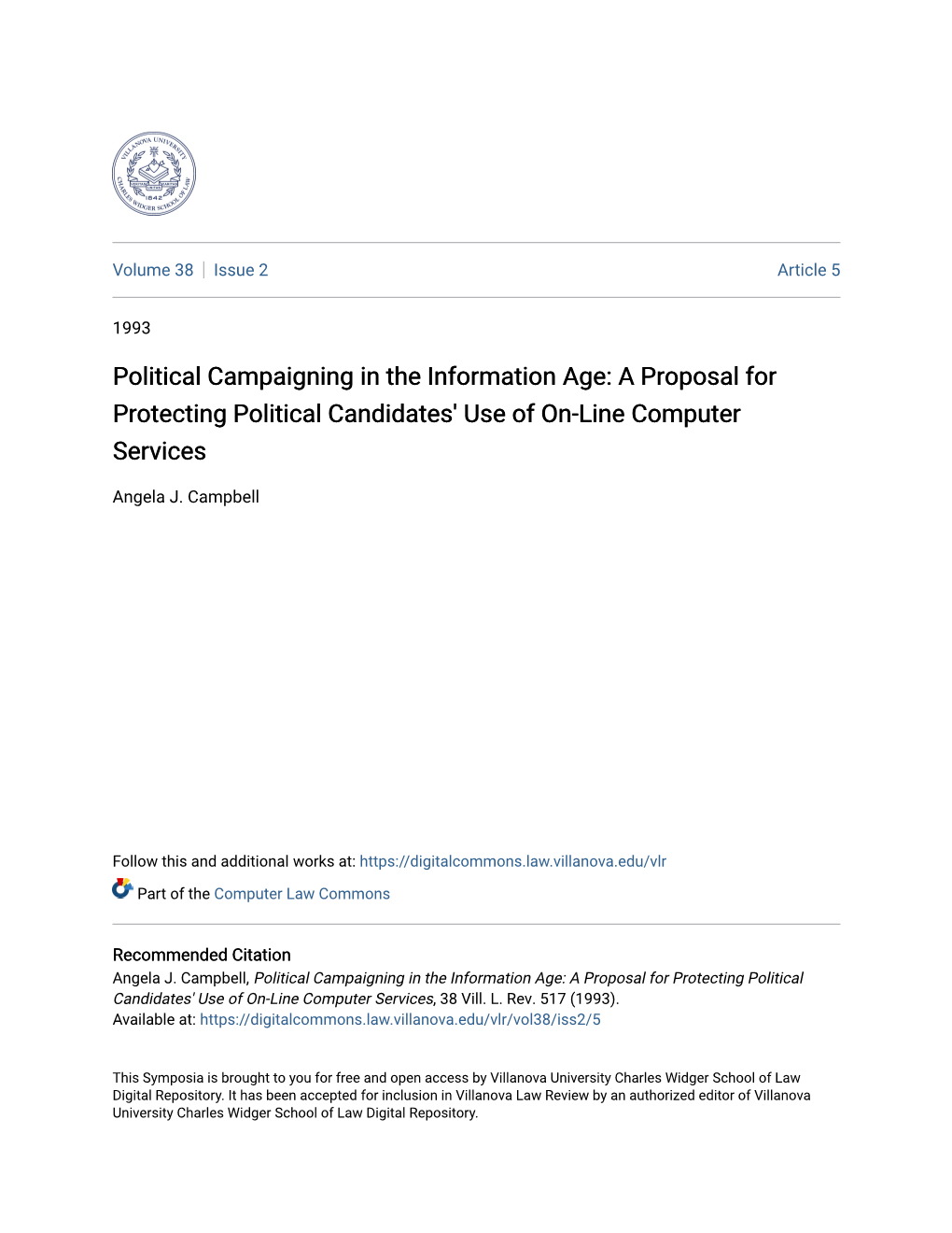 A Proposal for Protecting Political Candidates' Use of On-Line Computer Services