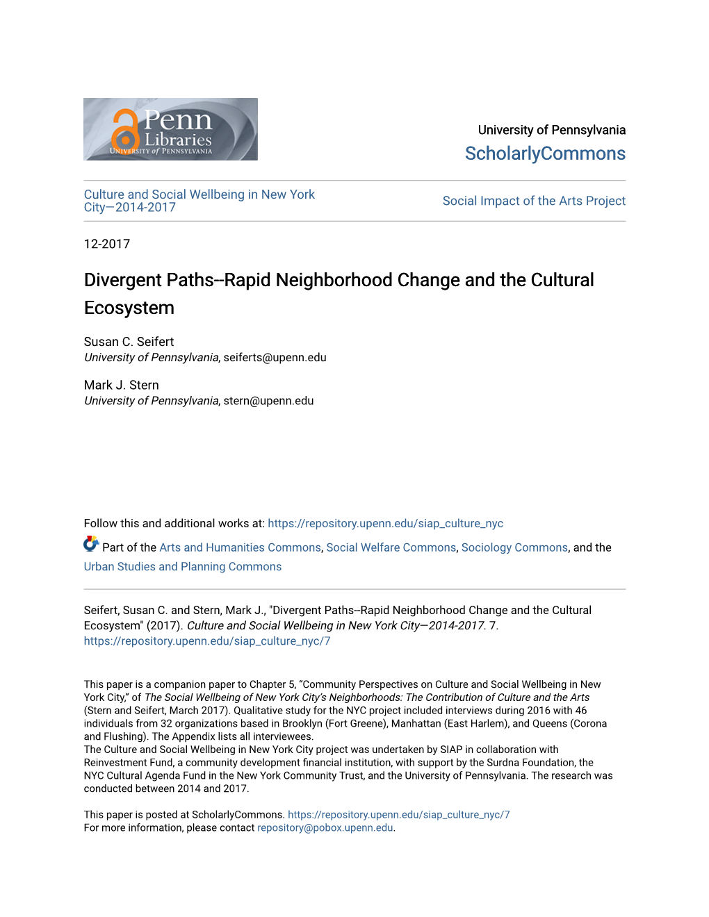 Divergent Paths--Rapid Neighborhood Change and the Cultural Ecosystem