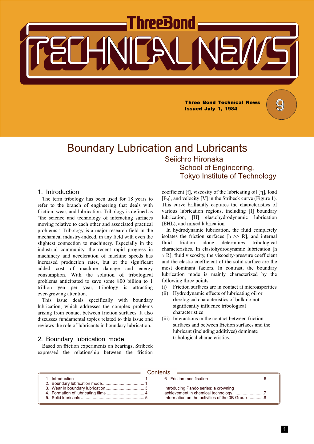 Boundary Lubrication and Lubricants Seiichro Hironaka School of Engineering, Tokyo Institute of Technology