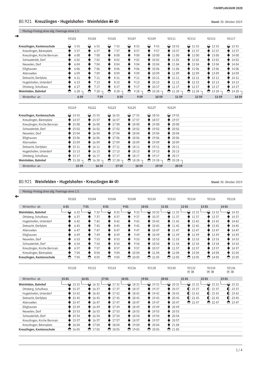 Kreuzlingen - Hugelshofen - Weinfelden Stand: 30