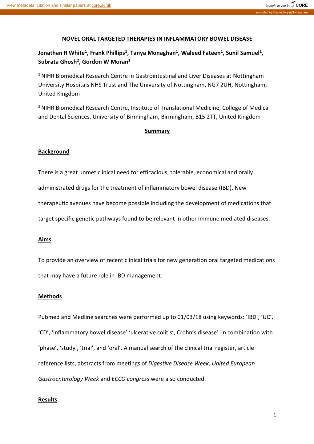 Novel Oral Targeted Therapies in Inflammatory Bowel Disease