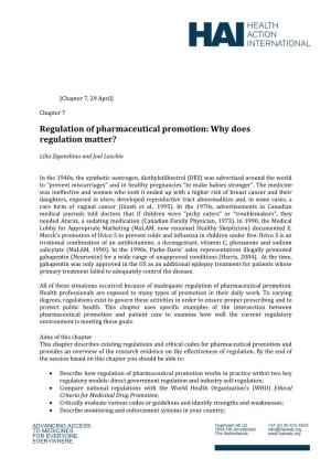 Regulation of Pharmaceutical Promotion: Why Does Regulation Matter?