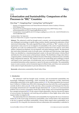 Urbanization and Sustainability: Comparison of the Processes in “BIC” Countries