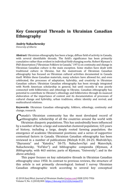 Key Conceptual Threads in Ukrainian Canadian Ethnography