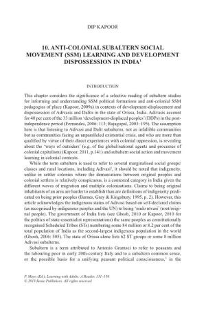 10. Anti-Colonial Subaltern Social Movement (Ssm) Learning and Development Dispossession in India1