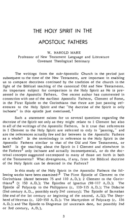 The Holy Spirit in the Apostolic Fathers