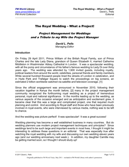 The Royal Wedding – What a Project! David L