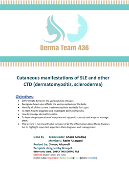 Cutaneous Manifestations of SLE and Other CTD (Dermatomyositis, Scleroderma)