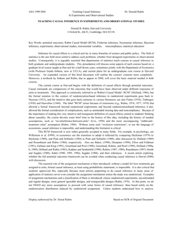 ASA 1999 JSM Teaching Causal Inference Dr. Donald Rubin in Experiments and Observational Studies