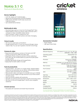 Nokia 3.1 C Spec Sheet