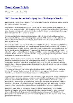 NYT: Detroit Turns Bankruptcy Into Challenge of Banks