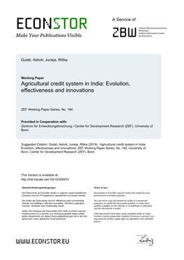 Agricultural Credit System in India: Evolution, Effectiveness and Innovations